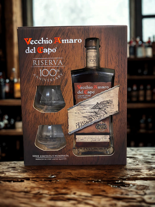 VECCHIO AMARO DEL CAPO RISERVA CENTENARIO PACKUNG MIT 2 GLÄSERN MIT LOGO – KAFFEE