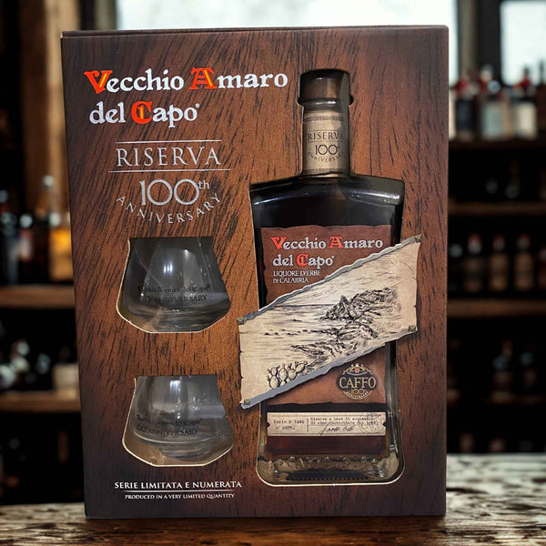 PACK VECCHIO AMARO DEL CAPO RISERVA CENTENARIO CON 2 VASOS CON LOGO - CAFÉ